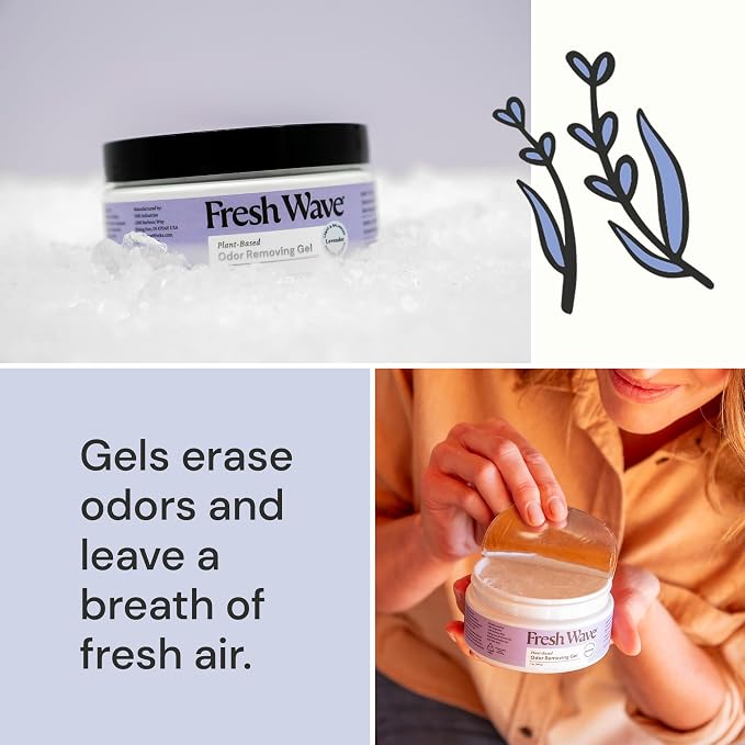 Fresh Wave Lavender Odor Eliminator Gel 3-Pk 7 oz - Air Freshener for Home | Plant-based essential oils. Lasts 15-30 days per jar. No plug-in needed. Pet-safe, closet and bathroom deoderizer.