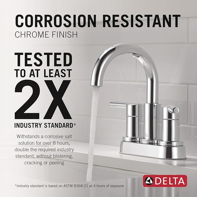 Delta Nicoli Centerset Chrome Bathroom Faucet, 4 Inch 3 Hole Bathroom Sink Faucet for Vanity, Push-Pop Drain Assembly, Chrome 25749LF
