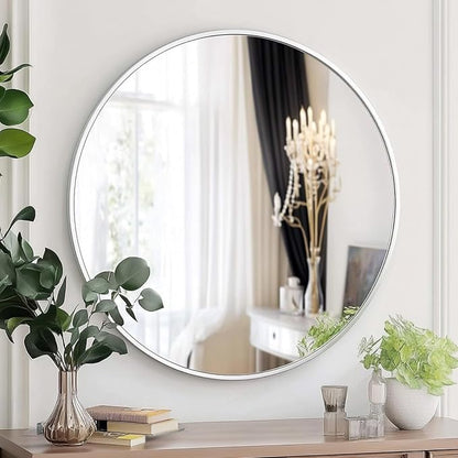 Large Round Mirror, 28 inch White Circle Mirror, White Metal Frame | High Definition,Waterproof,Rust-resistant,Round Mounted Mirrors for Bathroom,Living Room,Bedroom,Hallyway,Vanity,Wall Décor