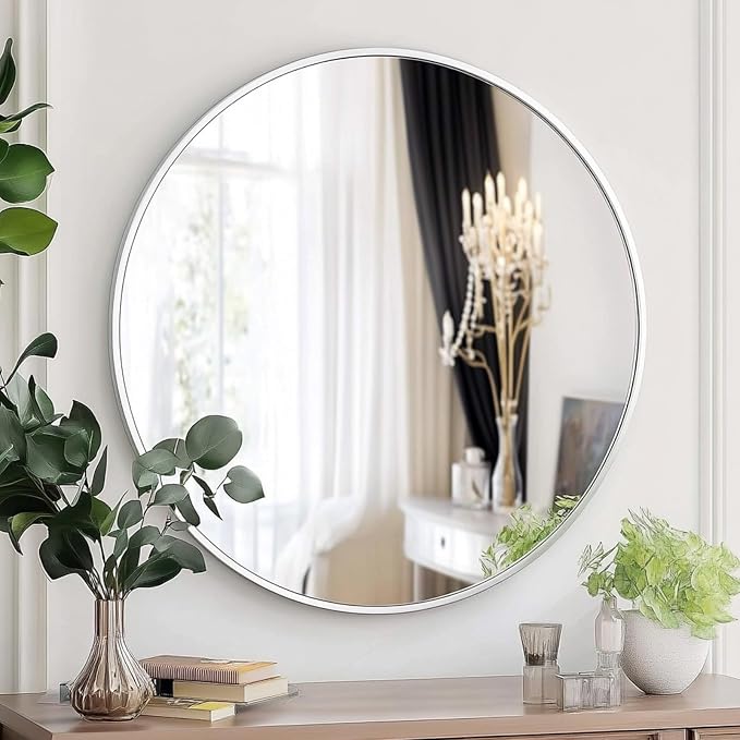 Round Mirror, 26 inch White Circle Mirror, White Metal Frame Circular | High Definition,Waterproof,Rust-resistant,Round Mounted Mirrors for Bathroom,Living Room,Bedroom,Hallyway,Vanity,Wall Décor