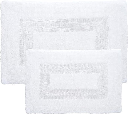 Bathroom Rugs - 2-Piece Cotton Bathroom Mat Set - Machine Washable Bath Mats for Restroom, Kitchen, or Laundry Room by Lavish Home (White)