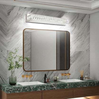 Modern Bathroom Light Fixtures Over Mirror 30 inch Crystal Chrome LED Vanity Light Bar White Light 6000K (7500-760mm)