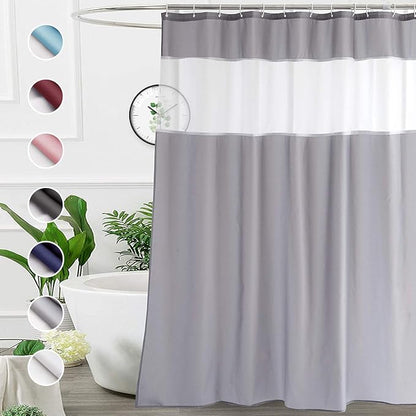 UFRIDAY Shower Stall Curtain Grey and White 60 x 72 Inch, Fabric Shower Curtain with Window.Shower Curtain for Bathroom and Bathtubs,Machine Washable, Hotel Quality