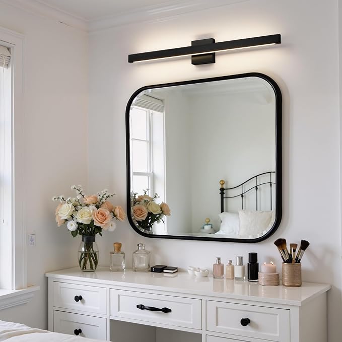 Modern Bathroom Vanity Light Black Bathroom Light Fixture Over Mirror 32 Inch 26W Dimmable 5CCT LED Vanity Light Bar for Bathroom Mirror Cabinets Bedroom