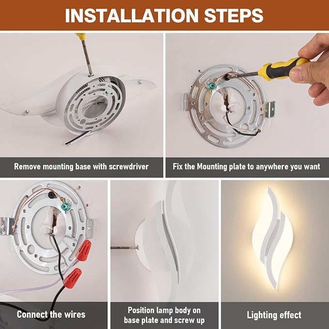 CANEOE Modern LED Wall Sconce 3000K White Indoor Wall Light Fixtures Acrylic Wall Sconce Lighting for Living Room Bedroom Bedside Bathroom Hallway Stairway Wall Lamp (White, 1 Pack,3000K)