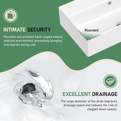 21x12 Wall Mounted Bathroom Sink | Ceramic, Floating, ADA Compliant, Rectangular Shape, Easy to Clean, Ideal for Bathroom, Lavatory, Vanity