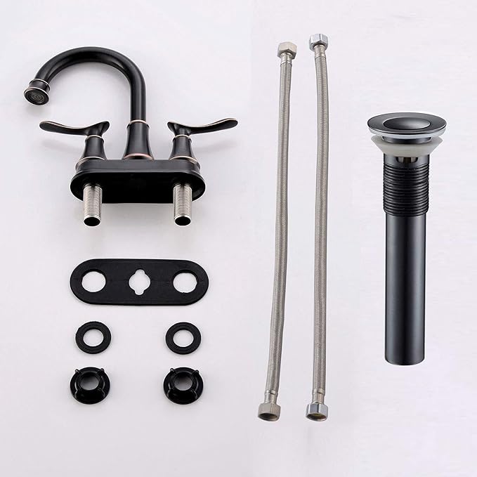 KINGO HOME Modern 2 Handle Oil Rubbed Bronze Bathroom Faucet, Bronze Bathroom Faucets RV Rubbed Bronze Bath Vanity Faucet for Sink 3 Hole with Water Supply Lines and Pop Up Drain