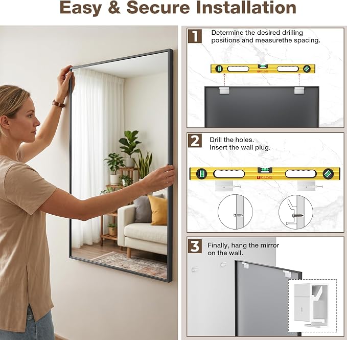 MZON 30" x 36" Matte Black Bathroom Vanity Mirror, Mirror for Over Sink | Aluminum Alloy Frame, Clear Reflection, Rust-Resistant, Vertical or Horizontal, Wall Mount, Bedroom and Entryway