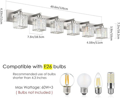 Aipsun Brushed Nickel Bathroom Light Fixtures 6 Light Vanity Lighting Fixture Crystal Modern Bathroom Vanity Light (Exclude Bulb)