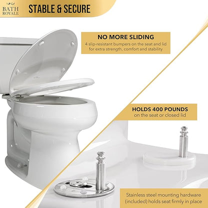 Bath Royale Round Toilet Seat Replacement with Cover BR500-01 Slow Close, Heavy Duty Sturdy, Stain-Resistant, No Jiggle and Easy to Clean, Fits All Toilet Brands, Executive Series - Biscuit/Linen,