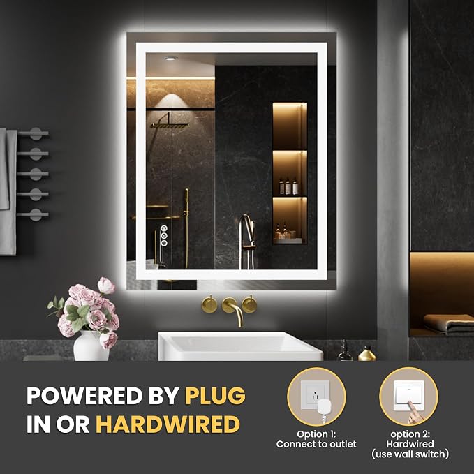 LOAAO 20"X28" LED Bathroom Mirror with Lights, UL Listed | Anti-Fog, Dimmable, 3 Color Temperature, Backlit + Front Lit, Memory Function, Tempered Glass