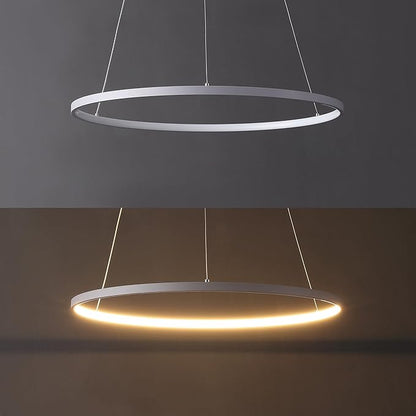 JONATHAN Y 23.75" Gray Modern Integrated LED Pendant Light, Dimmable Round Hoop Chandelier for Kitchen Island, Dining Room, Adjustable Height Metal Hanging Light (JYL7203E)