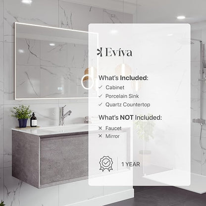 Eviva Aurora 36 in. Concrete Gray Wall Mount Single Sink Bath Vanity with Carrara Quartz Top