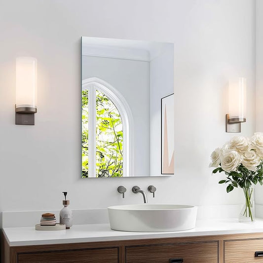KOCUUY Frameless Mirror, 16"x24" Bathroom Mirror for Over Sink, 16 Inch Unframed Mirrors for Wall Upgraded Shatterproof Design, Modern Decorative for Bedroom, Living Room, Entryway