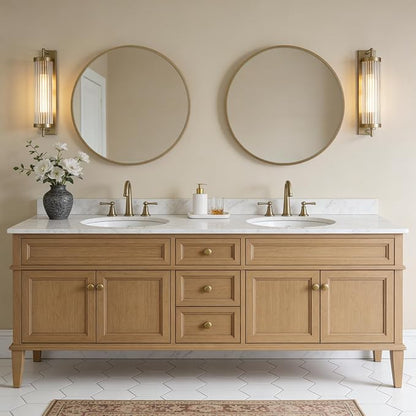 Round Wood Mirror 28" Circle Wall Mirror for Bathroom Round Wall Mirror for Wall Decor, Vanity, Entryway Living Room, Honey