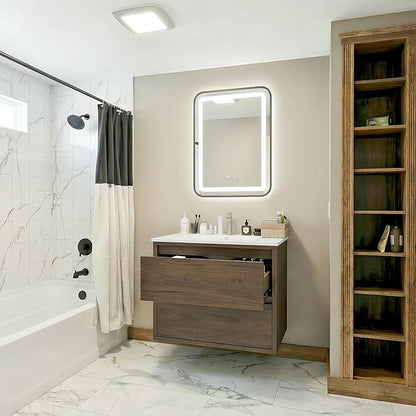 Floating Bathroom Vanity | 24-Inch Modern Walnut Color Lacquer Finish, with Sink, 2 Drawers, Space-Saving Design for Small Bathrooms, Easy Installation