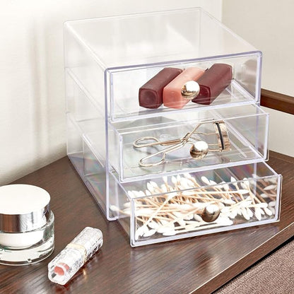 iDesign Stackable 3-Drawer Makeup Organizer, Clear | Bathroom Storage, Vanity Storage