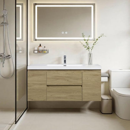 Floating Vanity Bathroom, 48 Inch Bathroom Vanity with Sink, Wall Mounted Single Sink Bathroom Vanity, Soft Closed 2 Drawers, Integrated Sink (Natural Oak)