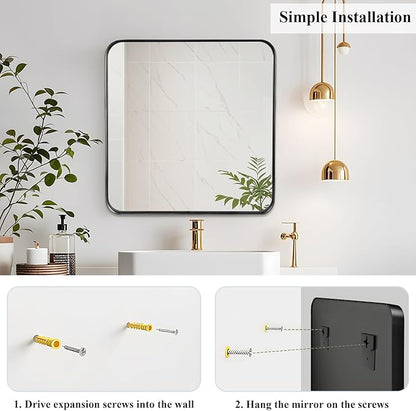 Fabuday Black Wall Mirror for Bathroom - 24x24 Inch Square Bathroom Mirrors for Over Sink, Small Framed Mirror with Black Matte Frame for Restroom, Hallway, Entryway, Living Room, Bedroom Decor