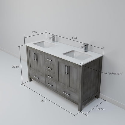 Jacques 60 in. W x 22 in. D Distressed Grey Double Bath Vanity and White Quartz Top