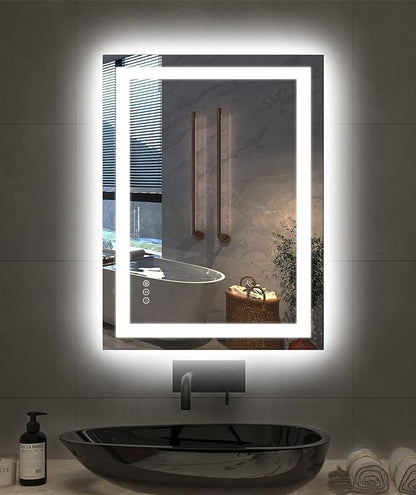 24"X32" LED Bathroom Mirror with Lights, Front Lit and Backlight | Stepless Dimmable, Anti-Fog, Shatter-Proof, HD Reflection, Memory, 3 Colors Lighting, UL Listed (Horizontal/Vertical).