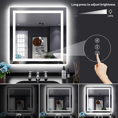 LOAAO 32"X32" LED Bathroom Mirror with Lights, UL Listed | Anti-Fog, Dimmable, 3 Color Temperature, Backlit + Front Lit, Memory Function, Tempered Glass