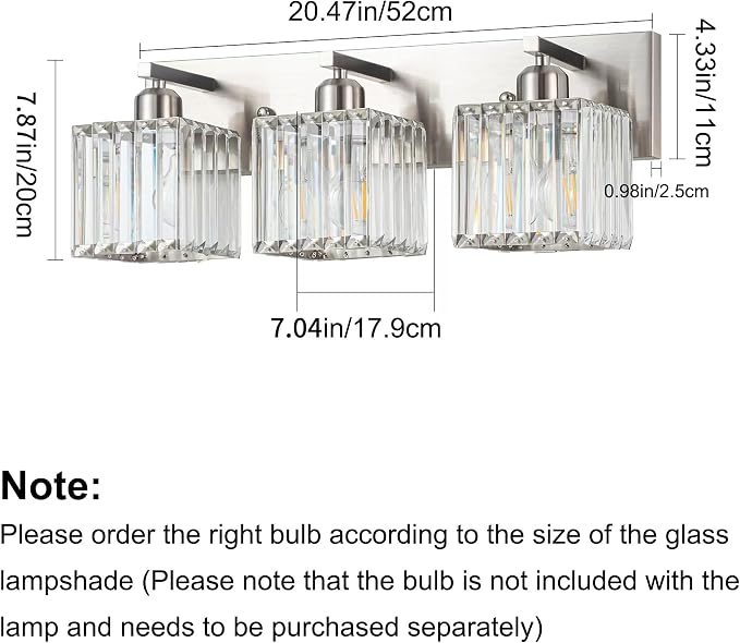 Modern Bathroom Vanity Light 3-Lights,Crystal Light Fixtures,Chrome | Crystal Light Fixtures Over Mirror,Chrome Bathroom Vanity Lighting Crystal Wall Sconce,Warm Light