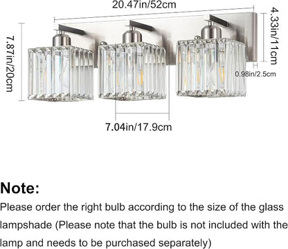 Modern Bathroom Vanity Light 3-Lights,Crystal Light Fixtures,Chrome | Crystal Light Fixtures Over Mirror,Chrome Bathroom Vanity Lighting Crystal Wall Sconce,Warm Light