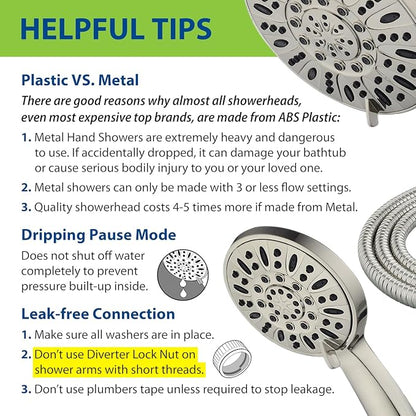 AquaDance 7" Premium High Pressure 3-way Rain & Handheld Shower Head Combo | Enjoy Dual 6-Setting Luxury Shower Heads Separately or Together for the Best of Both Worlds! Stainless Steel Hose - Nickel