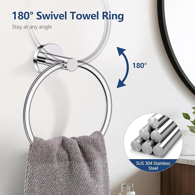 TQKAG 5 Piece Bathroom Towel Holder, Polished Chrome Bathroom Hardware Set | SUS304 Stainless Steel, 23.6" Toilet Paper Holder with Shelf, Towel Racks for Bathroom Wall Mounted, Towel Bars