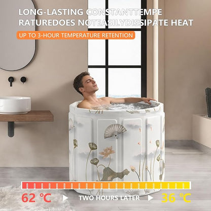 Portable Bathtub for Adult, Foldable Soaking Bathtub for Hot SPA&Ice Bath, Foldable Small Bathtub collapsible bathtub for Bathing, 6-layer Insulated portable tub,Space-Saving (Lotus, 25.9X31.5 IN)