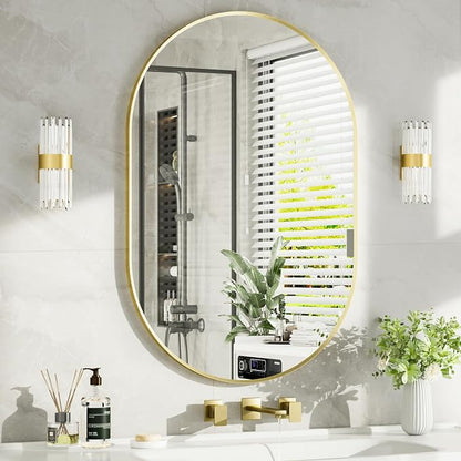 30"x36" Brushed Gold Oval Bathroom Mirror for Over Sink, Vanity Mirror | Aluminum Alloy Frame, Clear Reflection, Rust-Resistant, Vertical or Horizontal, Wall Mount, Bedroom and Entryway
