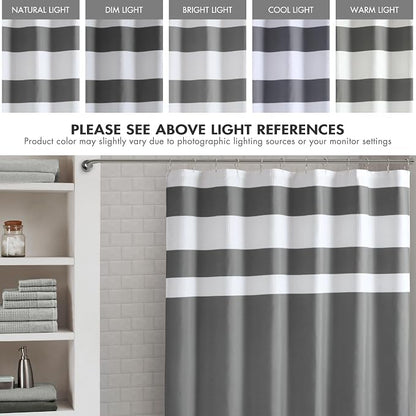Madison Park Spa Waffle Weave Extra Long Shower Curtain, 72 x 84, Charcoal | Striped, Pieced Fabric Design, 3M Scotchgard Moisture Management, Hotel Quality, Modern, for Bathroom, OEKO-TEX Certified