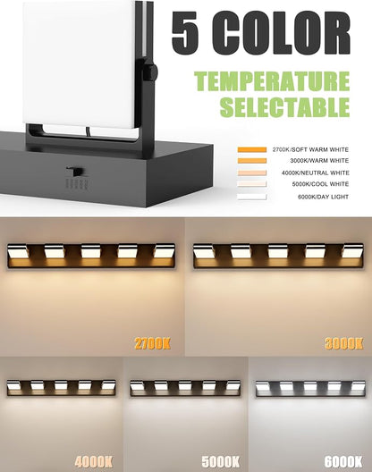 VOLISUN 5 Light Bathroom Vanity Light, 34.25 inch Dimmable Bathroom Light Fixtures Over Mirror, 5 Color Temperatures, 180°Rotatable Head, Black LED Vanity Lights for Bathrooms-ETL Certificated