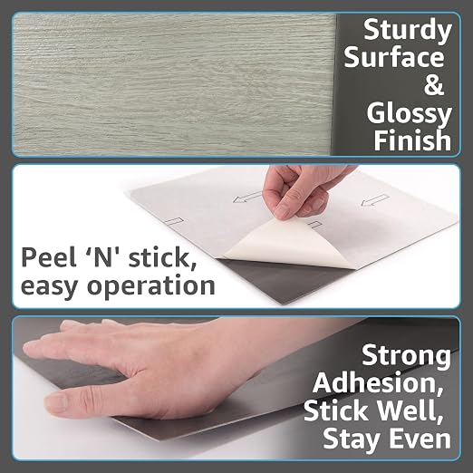 Art3d 30-Pack Peel and Stick Vinyl Floor Tiles, 12" x 12", White-Washed Oak | Premium Vinyl, Self-Adhesive, Waterproof, Wood Grain, Fade-Resistant, Scratch-Proof, Ideal for Kitchen, Dining Room, Bedrooms