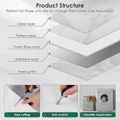 VallisCo Peel and Stick Backsplash Tiles 20 Sheets 12''x12'' PVC Self Adhesive Wall Tiles Back Splash Wall Panels Stick on Backsplash for Kitchen Bathroom Laundry Room, White