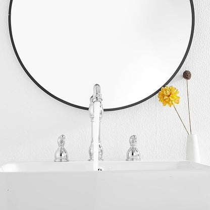 GGStudy 2 Handles 3 Holes Faucet Widespread Bathroom Sink Faucet Basin Tap Mixer Supply Hose Included Matching Pop Up Drain Polished Chrome