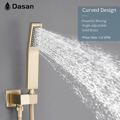 DASAN Tub Shower Faucets Sets Complete Brushed Gold Bathtub Shower System with Waterfall Tub Spout, Bathtub Faucet Set Tub and Shower Faucet Combo Trim Kit with Valve, DA-SS04BG-S10W