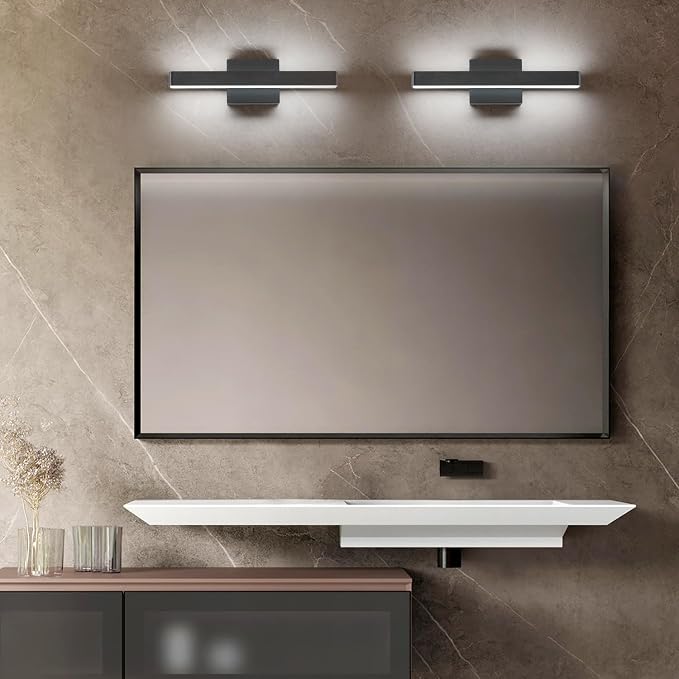 LED Modern Bathroom Vanity Light Fixtures (16-Inch, Cool White 6000K), Modern Acrylic Bathroom Wall Lighting Fixtures for Bathroom Over Mirror, Matte Black