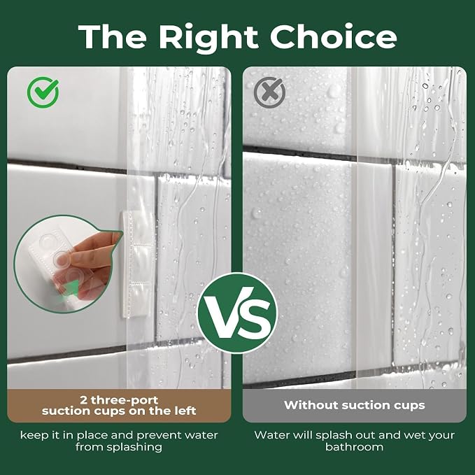 Clear Shower Curtain Liner with Side Suction Cups, Premium PEVA Plastic Shower Liner with 3 Magnets, Waterproof Bathroom Curtain, 36 x 72, Heavy Duty Clear