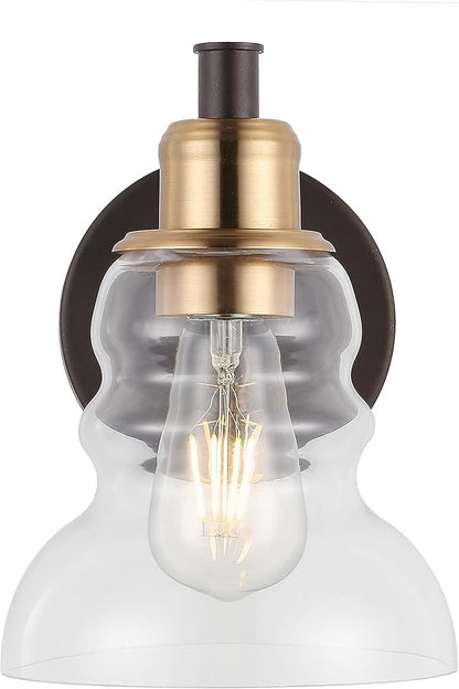 JONATHAN Y 6.5" Brass Gold/Oil Rubbed Bronze Modern Industrial Rustic 1-Light LED Vanity Light with Clear Glass Shade, Vintage Wall Sconce for Bathroom Kitchen Hallway, LED Bulb Included JYL3544A