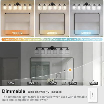 6 Light Bathroom Light Fixtures, Modern Crystal Vanity Lights over Mirror | Metal Frame, Bathroom Light with Square Crystal Shade, ETL Certified, E26 Ceramic Socket, Bulbs Not Included