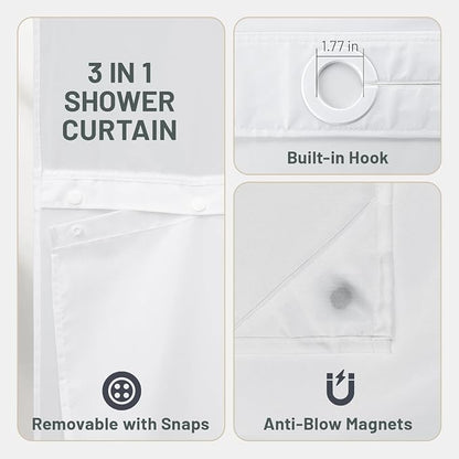 No Hook Floral Shower Curtain with Liner, Seaweed Green, 71x74 | Snap in Liner, 3 in 1, Water Repellent, Easy Install, Machine Washable, Hotel Style for Bathroom, Watercolor Pattern