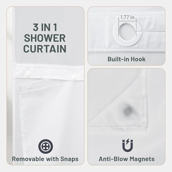 No Hook Floral Shower Curtain with Liner, Red, 71x74 | Snap in Liner, 3 in 1, Water Repellent, Easy Install, Machine Washable, Hotel Style for Bathroom, Watercolor Pattern