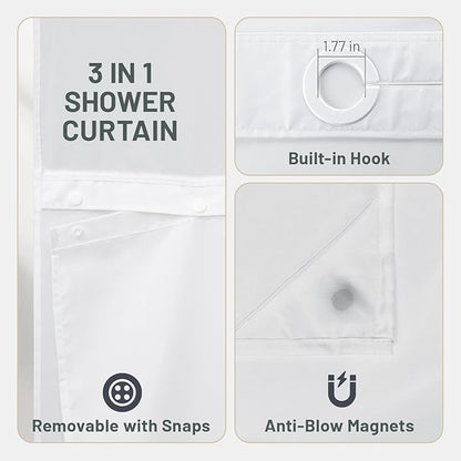 No Hook Floral Shower Curtain with Liner, Purple, 71x74 | Snap in Liner, 3 in 1, Water Repellent, Easy Install, Machine Washable, Hotel Style for Bathroom, Watercolor Pattern