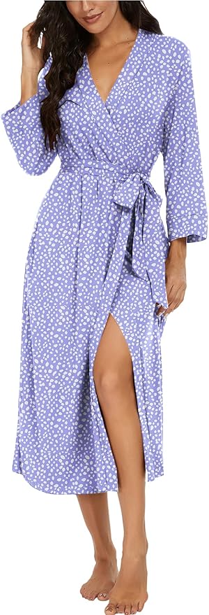 VINTATRE Women Kimono Robes Long Knit Bathrobe Lightweight Soft Knit Sleepwear V-neck Casual Ladies Loungewear