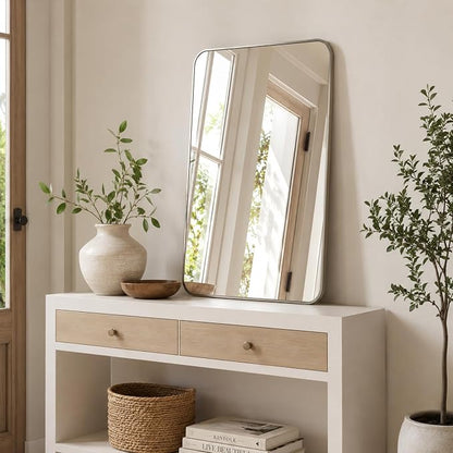 2-Pack 24x36 Inch Brushed Nickel Rounded Rectangle Vanity Mirrors | Double Vanity or Two Bathrooms, Pair or Separate Use, Aluminum Frame, Slim Front Profile, Two-Way Mount