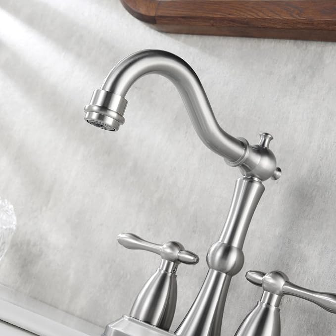Brushed Nickel Bathroom Sink Faucet, Stainless Steel Centerset Antique Bathroom Faucet with Drain and Supply Hose,4 in Brushed Nickel Sink Faucet for Bathroom