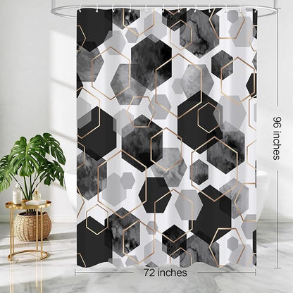 Litabel Extra Long Geometric Shower Curtain for Bathroom, 72x84 | Extra Long Modern Minimalist Shower Curtais, Black Geometric Art Print Abstract Waterproof Bath Curtain