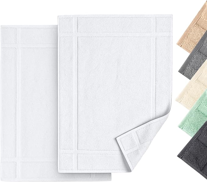 Pearl Linens Pack of 2 100% Cotton Bath Mat 18x25 inches, Soft & Absorbent Quick Dry Bathroom Mat Set, Not Bathroom Rugs, After Shower Mat, Bath Tub Mat, 781 GSM, Machine Washable, White